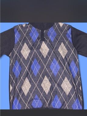 Men's Black & Blue Argyle Half-Zip Sweater
